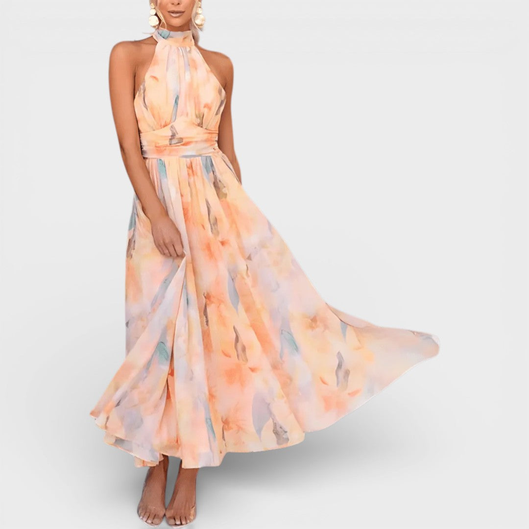 Esther | Halterneck Watercolor Print Dress