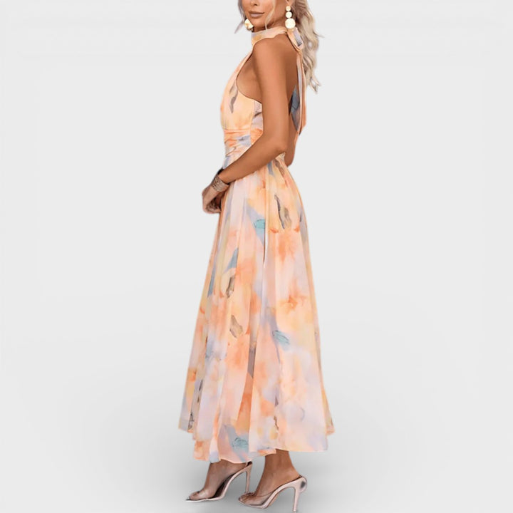 Esther | Halterneck Watercolor Print Dress
