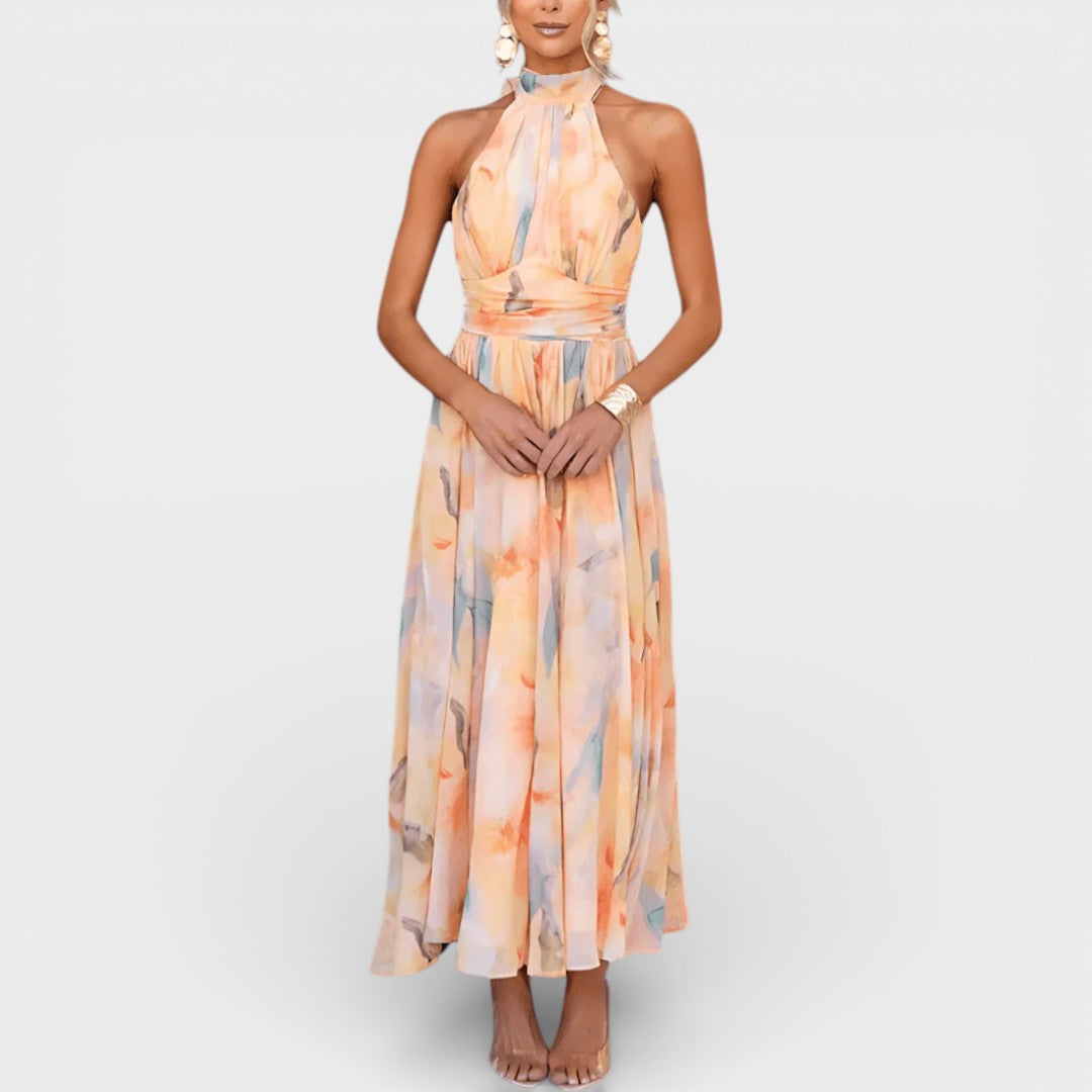 Esther | Halterneck Watercolor Print Dress