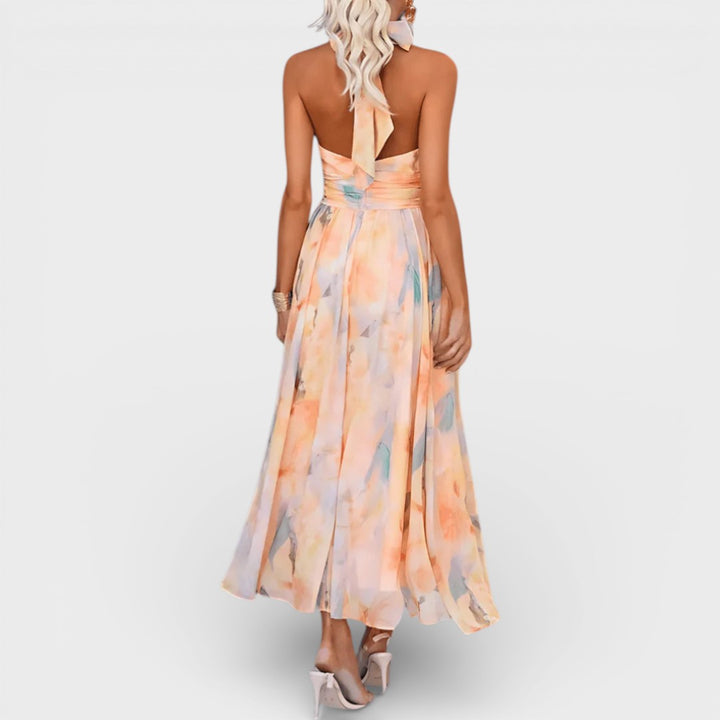 Esther | Halterneck Watercolor Print Dress