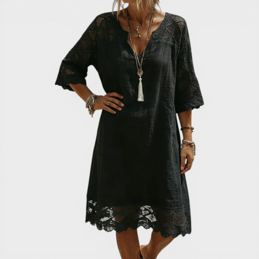 Linda | V-Neck Lace Midi Dress