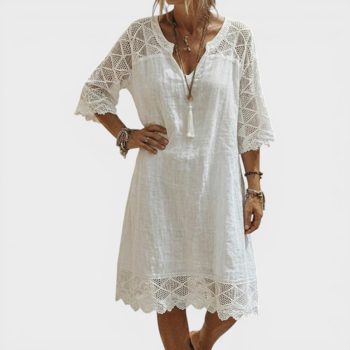 Linda | V-Neck Lace Midi Dress