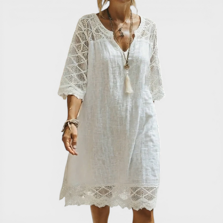 Linda | V-Neck Lace Midi Dress
