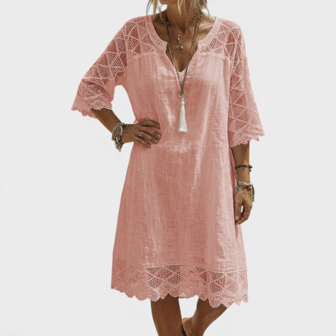 Linda | V-Neck Lace Midi Dress