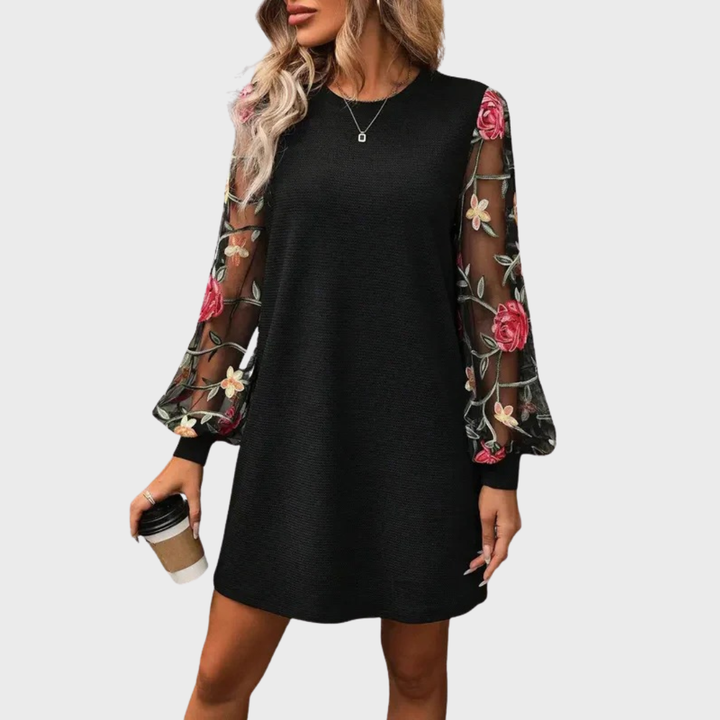 Lucia | Floral Embroidered Bishop Sleeve Dress