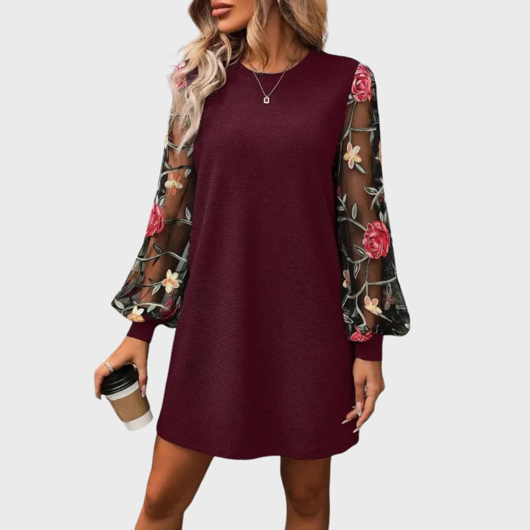 Lucia | Floral Embroidered Bishop Sleeve Dress