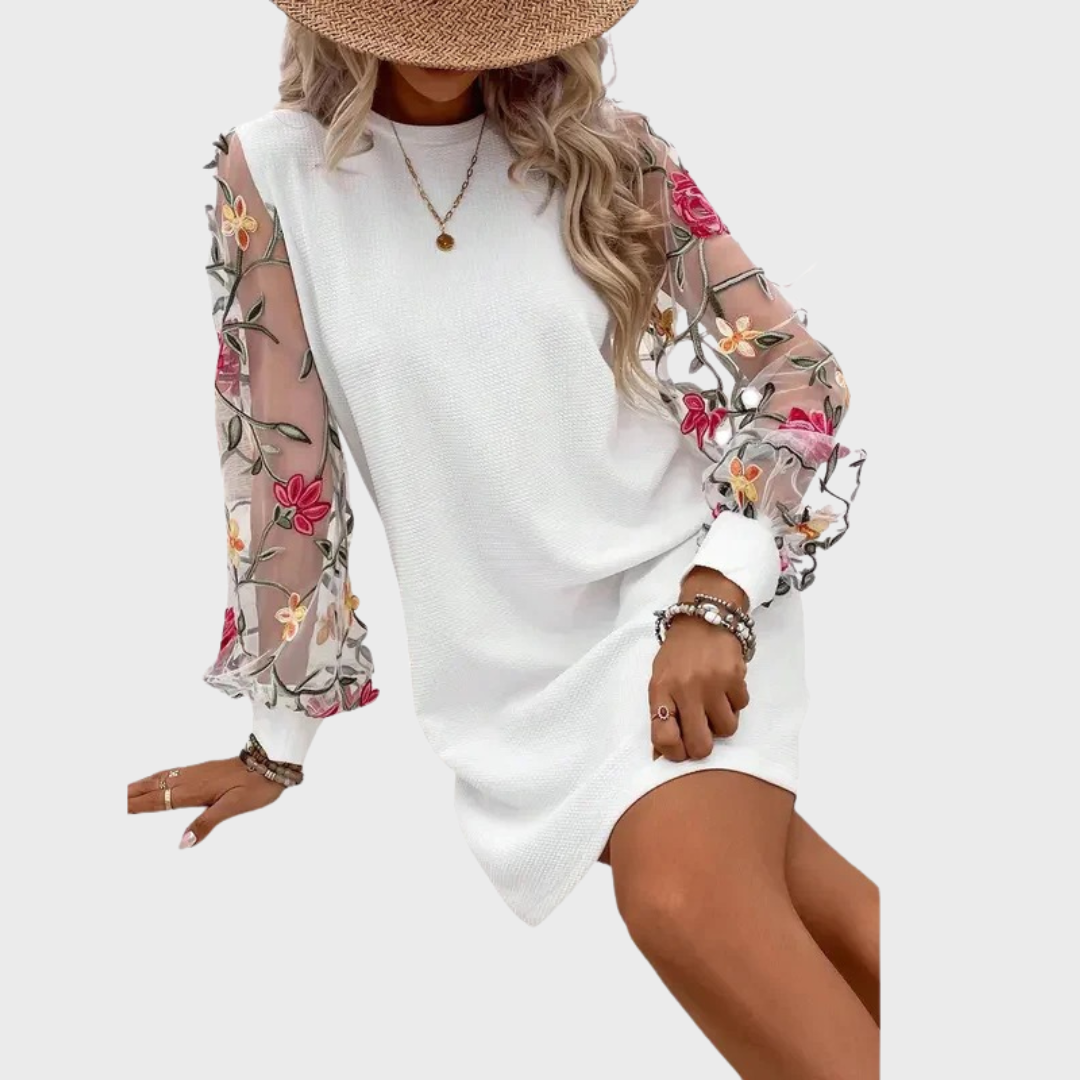 Lucia | Floral Embroidered Bishop Sleeve Dress