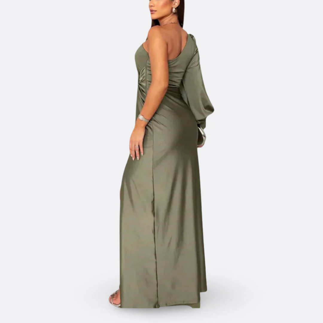 Luna | Elegant One-Shoulder Satin Maxi Dress