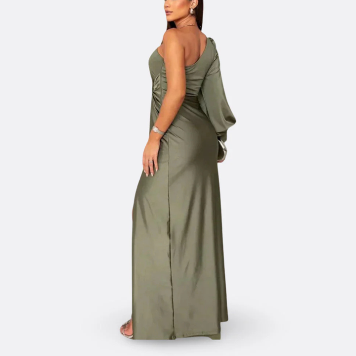 Luna | Elegant One-Shoulder Satin Maxi Dress