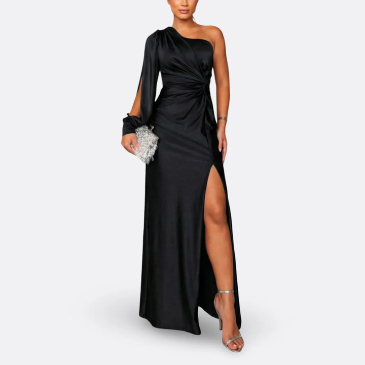 Luna | Elegant One-Shoulder Satin Maxi Dress