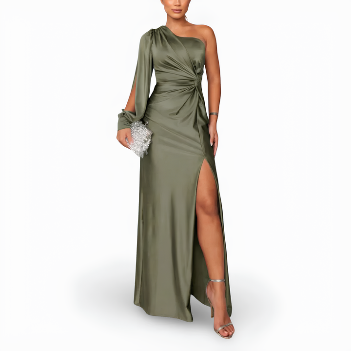 Luna | Elegant One-Shoulder Satin Maxi Dress