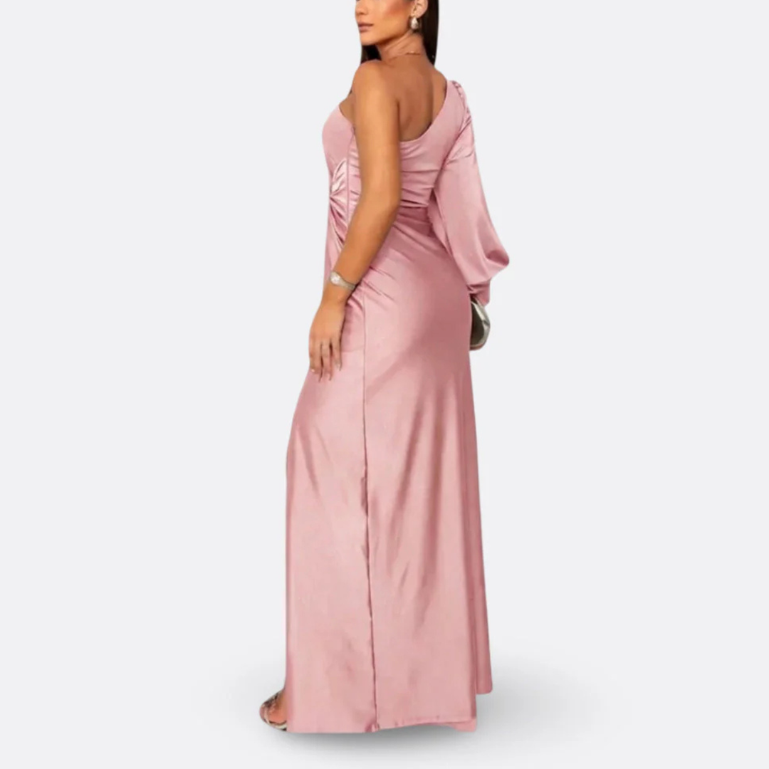 Luna | Elegant One-Shoulder Satin Maxi Dress