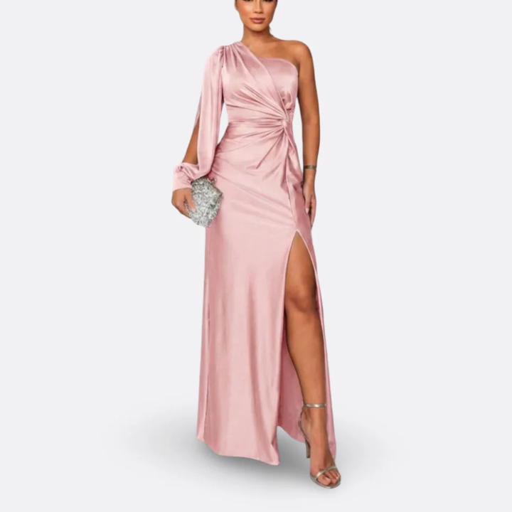 Luna | Elegant One-Shoulder Satin Maxi Dress