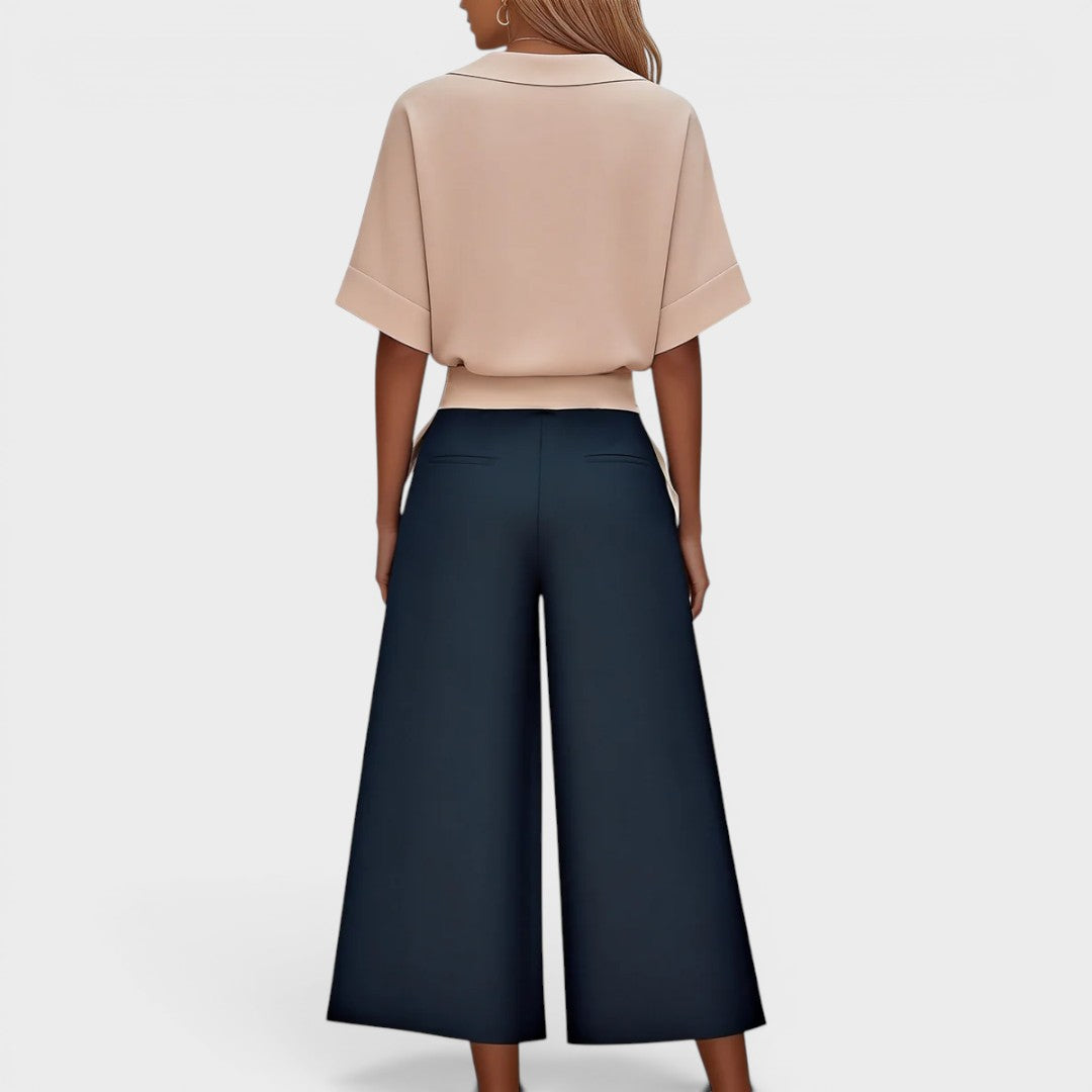 Martha | V-Neck Top Wide Leg Pant Set