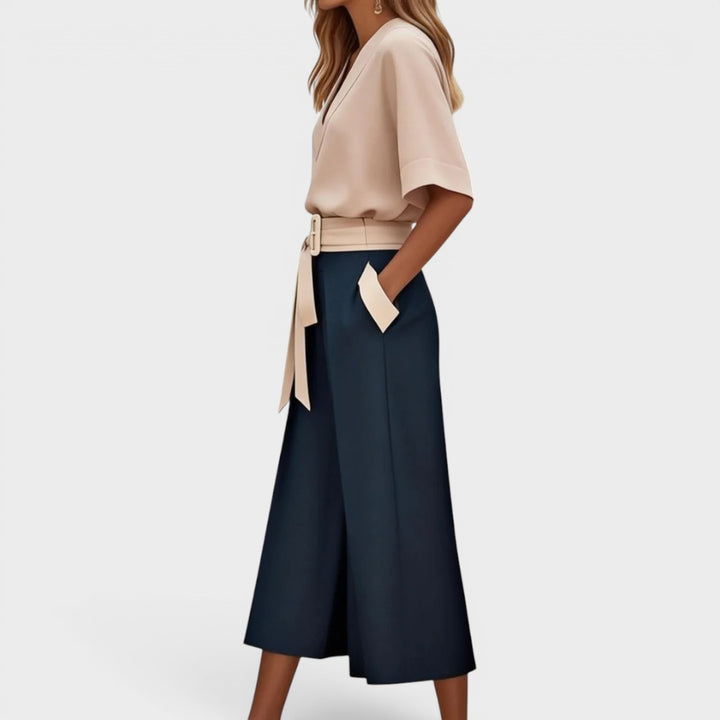 Martha | V-Neck Top Wide Leg Pant Set