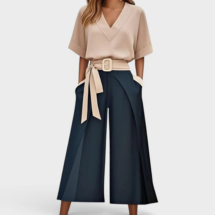 Martha | V-Neck Top Wide Leg Pant Set