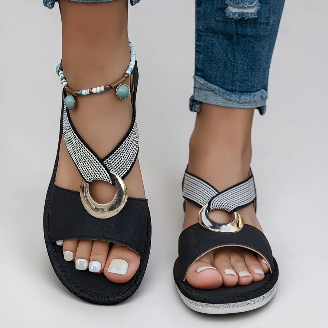 Mila | Metal Buckle Flat Sandals