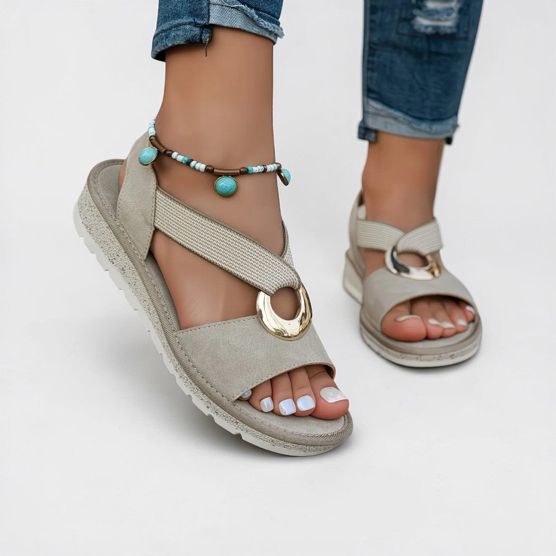 Mila | Metal Buckle Flat Sandals