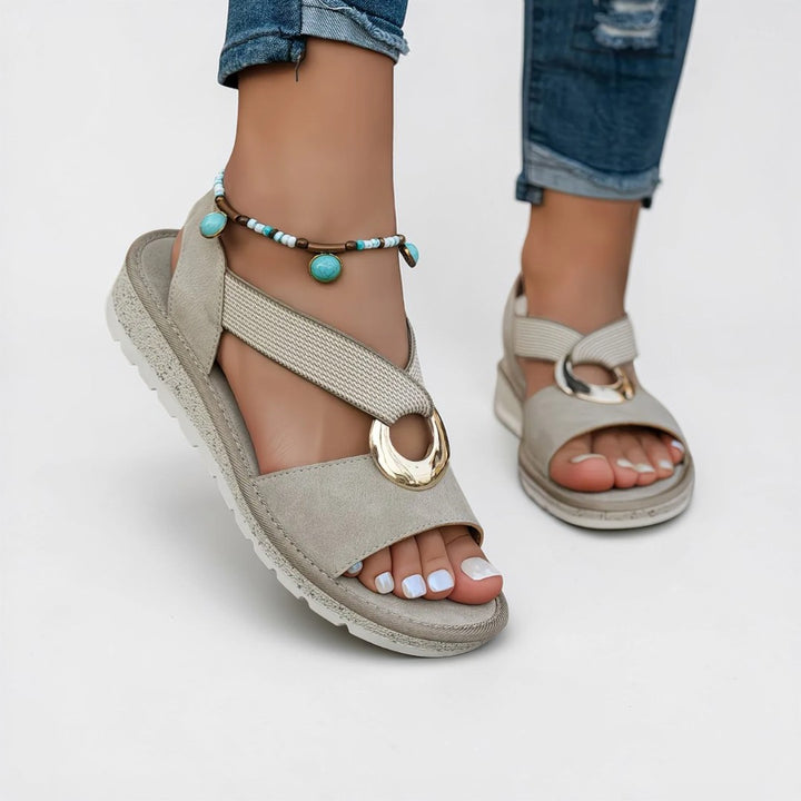Mila | Metal Buckle Flat Sandals