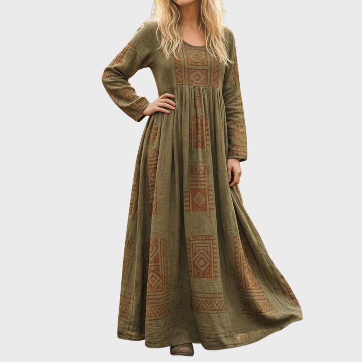 Nathalie | Round-Neck Bohemian Print Dress