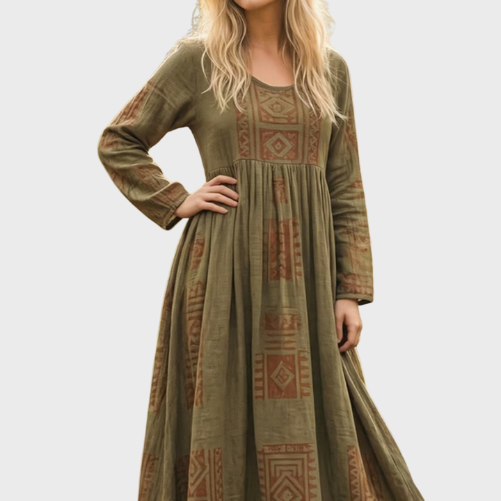 Nathalie | Round-Neck Bohemian Print Dress