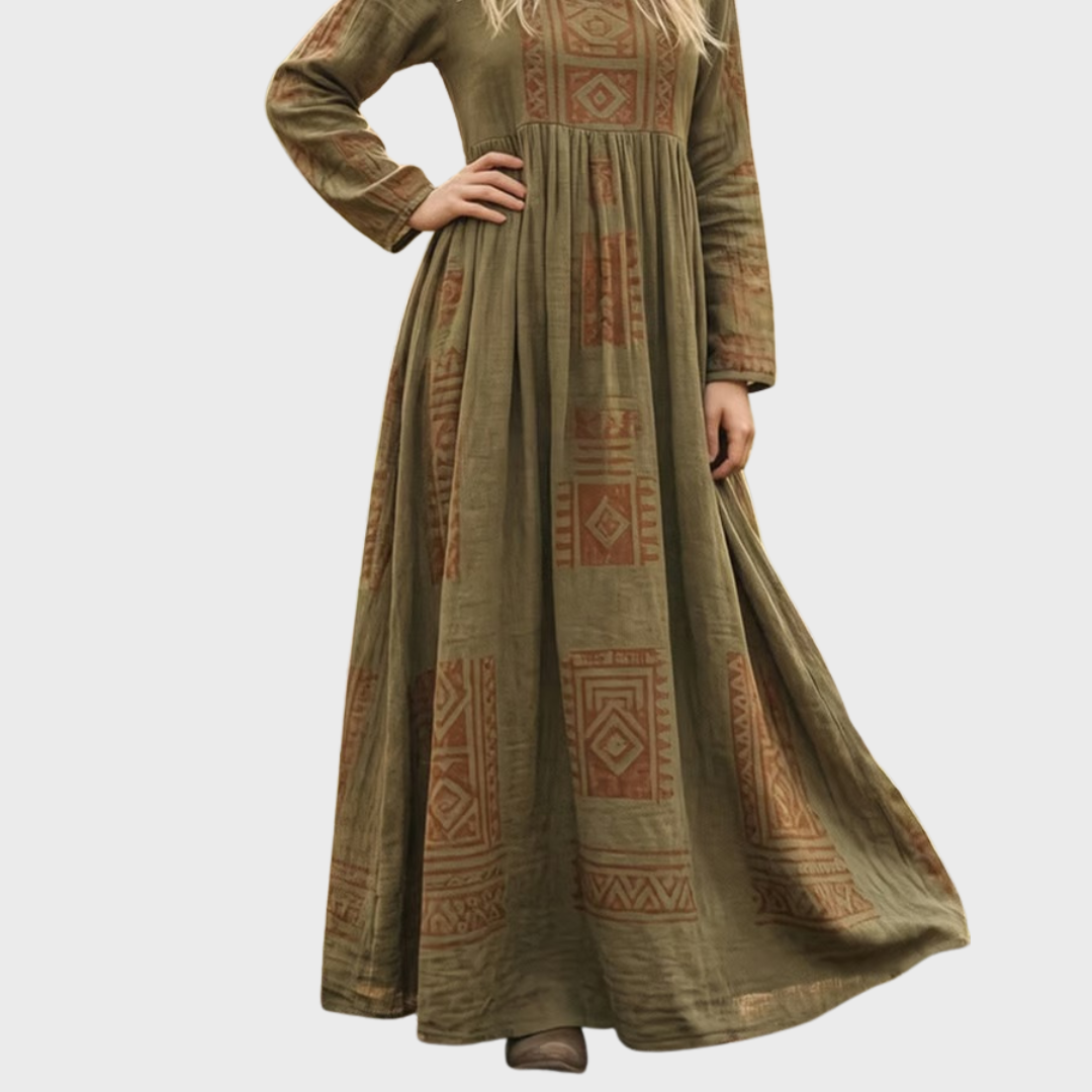 Nathalie | Round-Neck Bohemian Print Dress