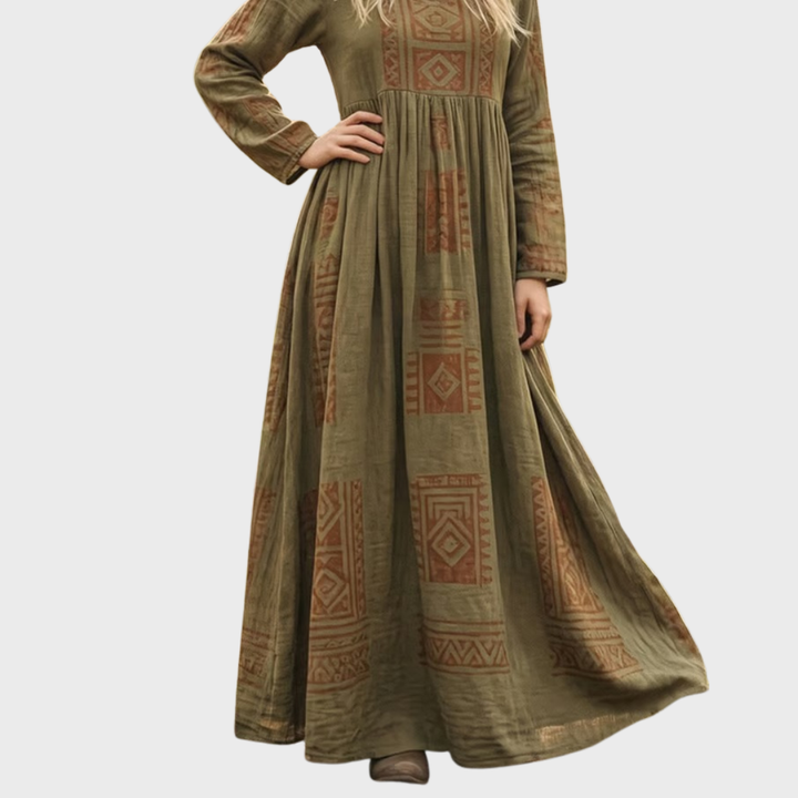 Nathalie | Round-Neck Bohemian Print Dress