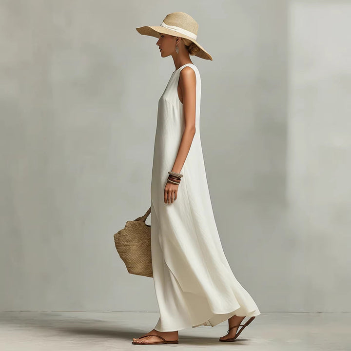 Adalyn Draped Ivory Maxi Dress - side profile