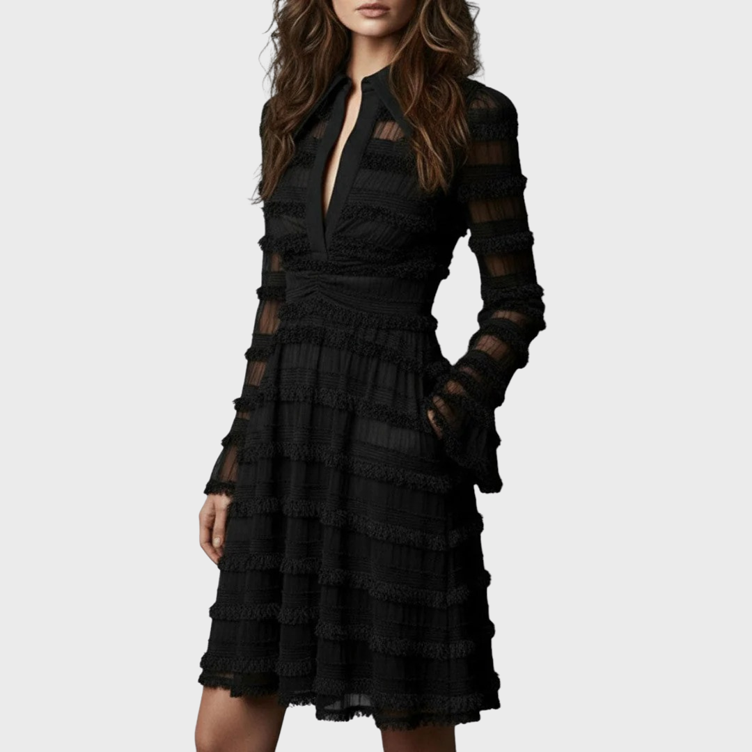 Pearl | Sheer Fringe Midi Dress