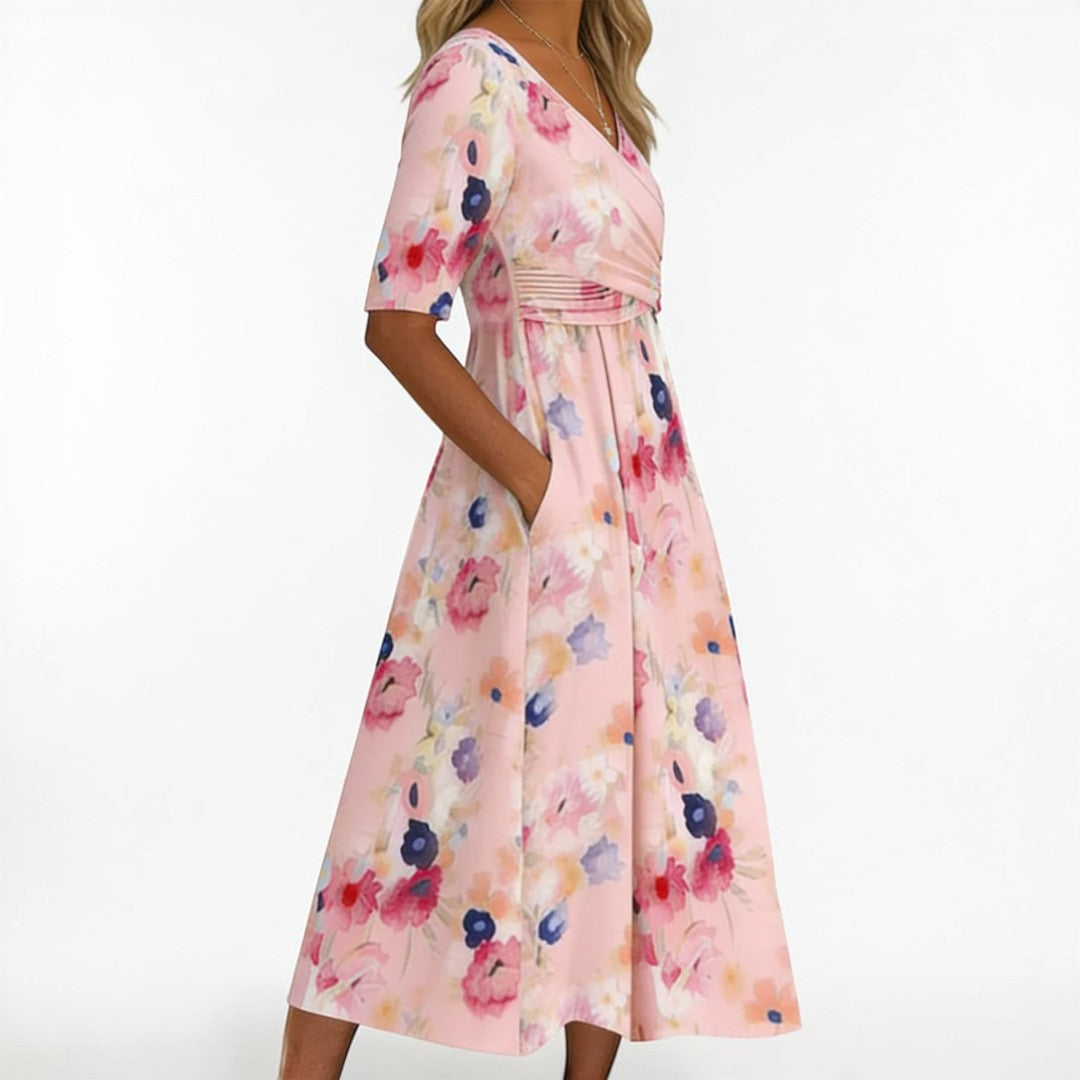 Pinky | Floral Side Pocket Midi Dress