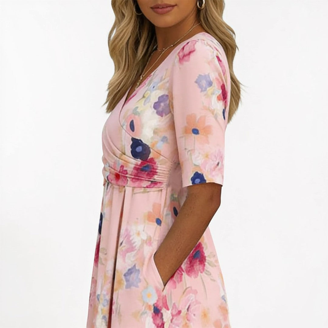Pinky | Floral Side Pocket Midi Dress