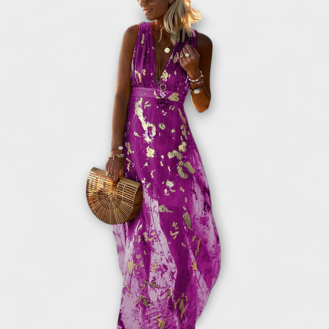 Flowy Dress with V-Neck and Sequin Details