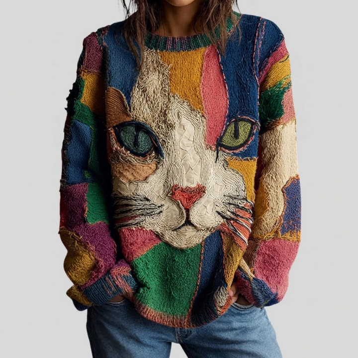 Deborah | Artistic Cat Print Top