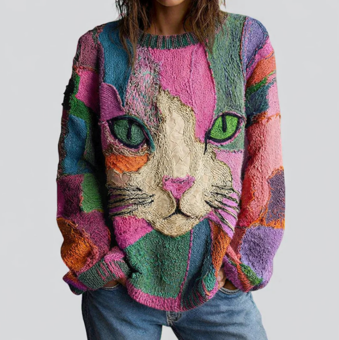 Deborah | Artistic Cat Print Top