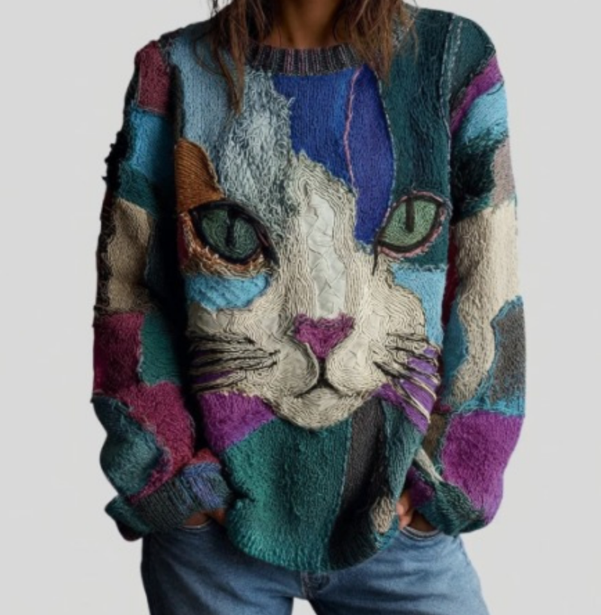 Deborah | Artistic Cat Print Top
