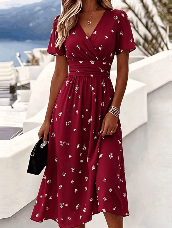 Roselyn | Floral Wrap Waist Midi Dress
