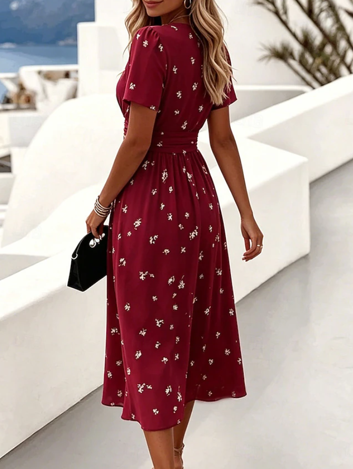 Roselyn | Floral Wrap Waist Midi Dress