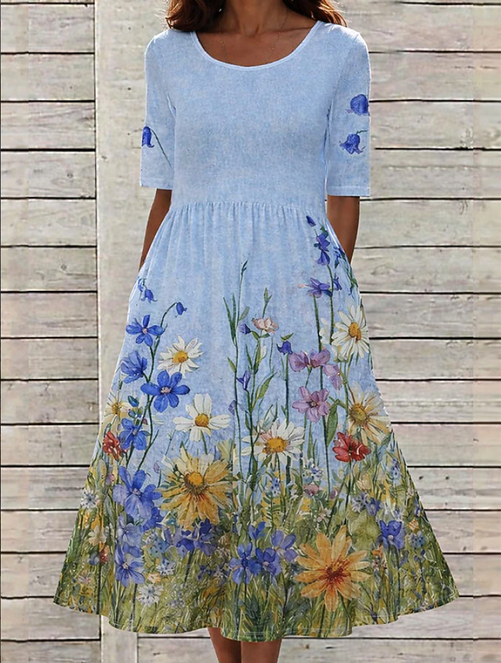 Margaret | Floral Meadow Midi Dress