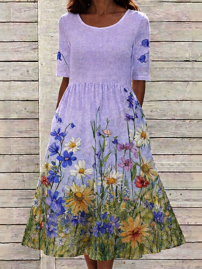 Margaret | Floral Meadow Midi Dress