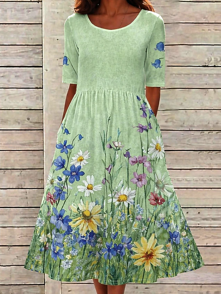 Margaret | Floral Meadow Midi Dress