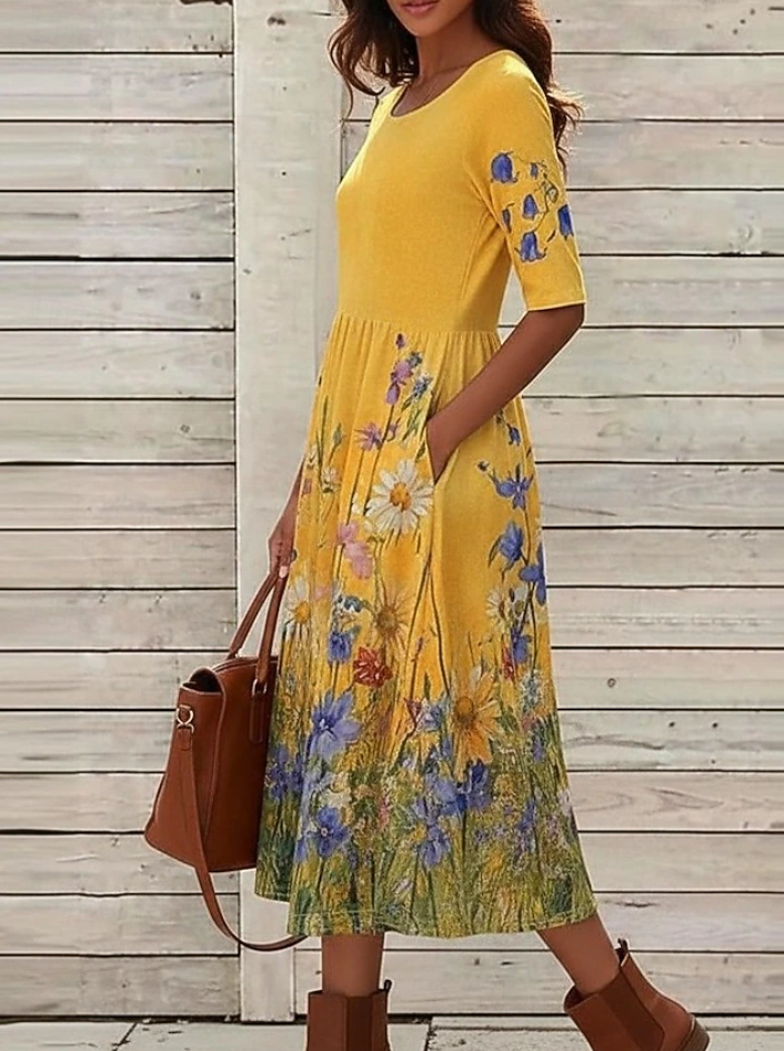 Margaret | Floral Meadow Midi Dress
