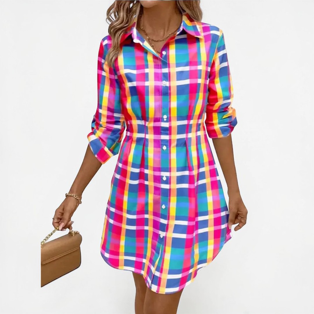 Shaina | Check Long Sleeve Mini Dress
