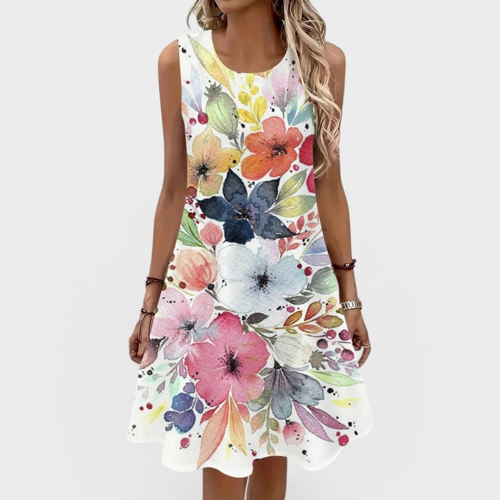 Stacy | Watercolor Floral Midi Dress – Lightweight & Flowy Fit