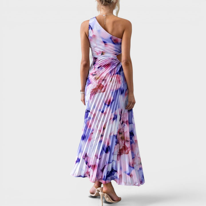 Amorette | One Shoulder Watercolor Pleated Maxi Dress