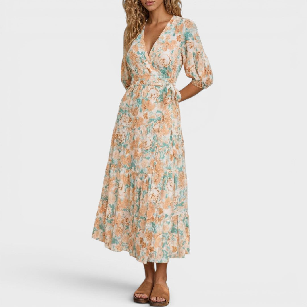 Seraphina | Floral Wrap Waist Midi Dress