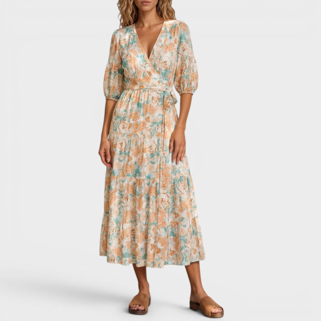 Seraphina | Floral Wrap Waist Midi Dress