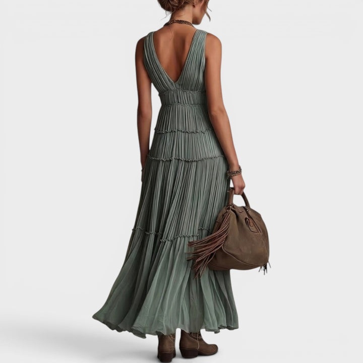 Jessica | Effortless Bohemian Green Flow Maxi Dress