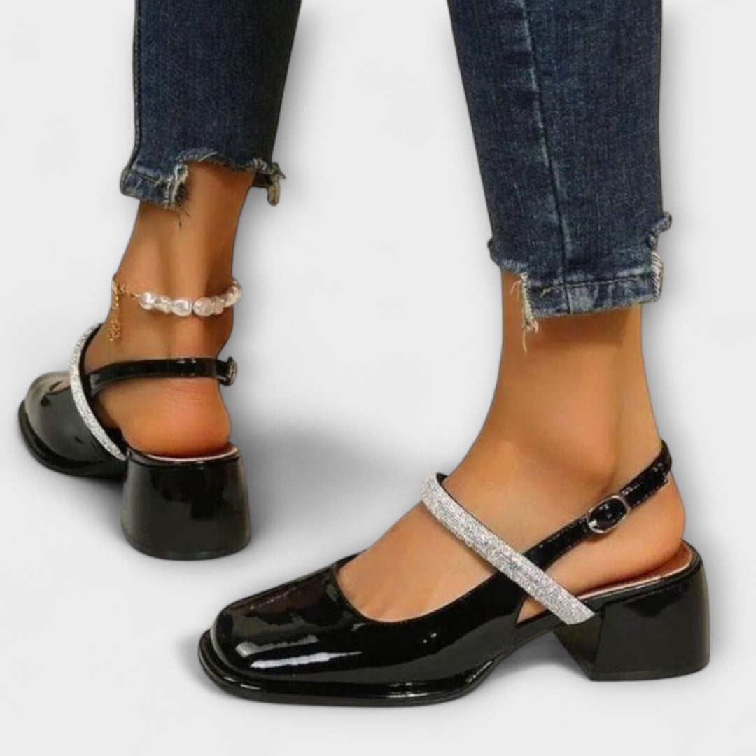 Celandra - Mary Janes with Glitter Straps and Block Heel
