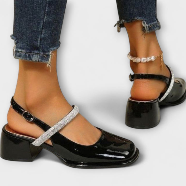 Celandra - Mary Janes with Glitter Straps and Block Heel
