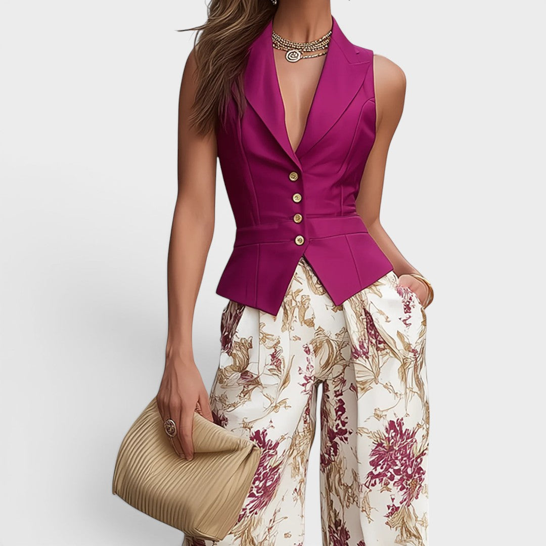Vivienne | Tailored Vest & Floral Wide Leg Set